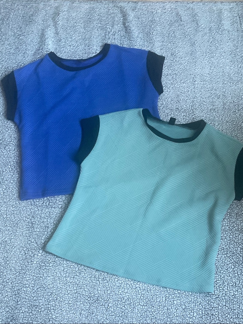 SHEIN Blue and Mint Short Sleeve Contrast Trim Tops